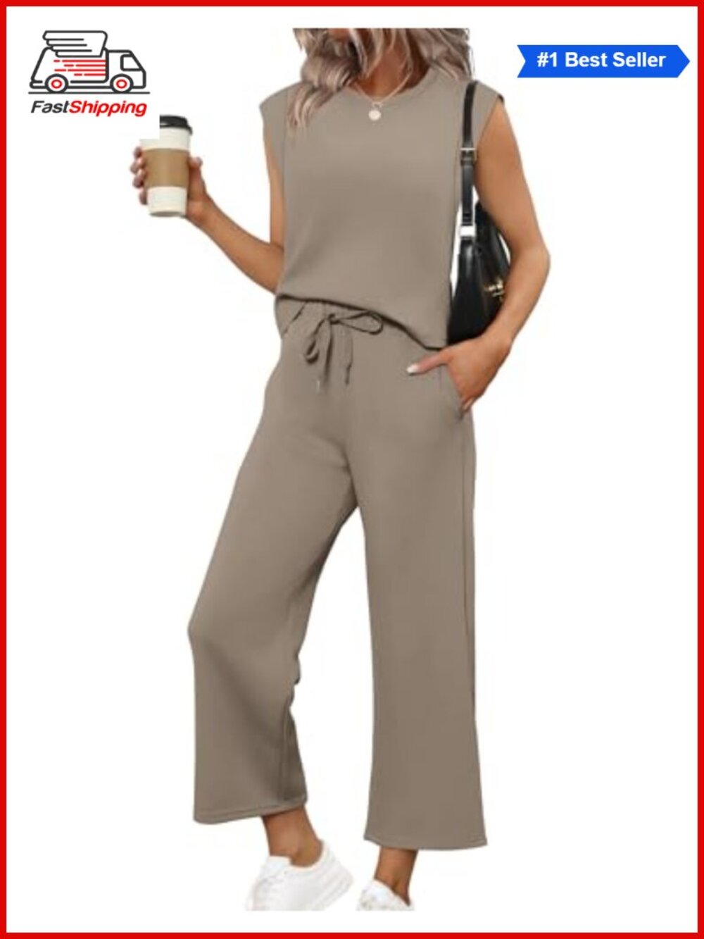 ✨ Sampeel Two Piece Set Cap Sleeve Wide Leg Crop Pants Lounge Travel Casual